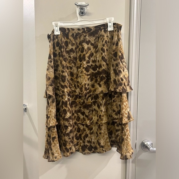 Focus By Shani Y2K Animal Print Skirt Tiered 14 Brown Tan - Picture 2 of 10